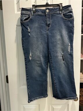Lane Bryant Blue Distressed Cropped Jeans